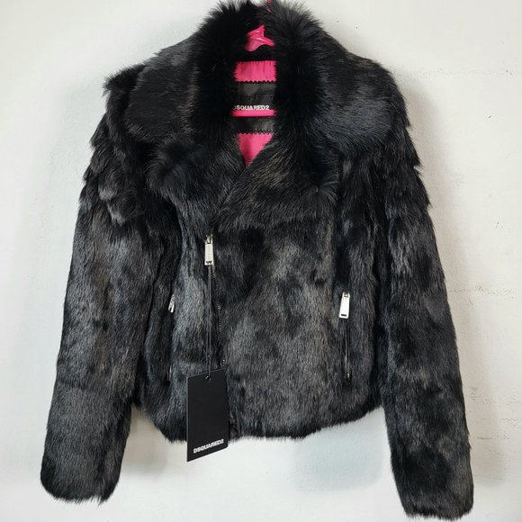 NWT~$1195~DSQUARED2~KIDS 8~BLACK GENUINE LEATHER REAL FUR BIKER MOTO COAT JACKET - Picture 8 of 16